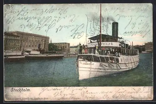 AK Stockholm, der Dampfer Norrtelje fährt durch die Stadt