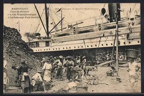 AK Fort-de-France, Cie Gle Transatlantique, Charbonnage d`un courrier