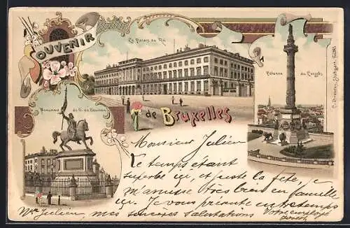 Lithographie Brüssel / Bruxelles, Le Palais du Roi, Colonne du Congres