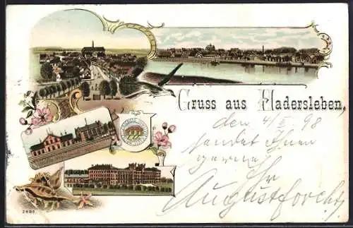Lithographie Hadersleben, Bahnhof, Strassenpartie, Ortspartie