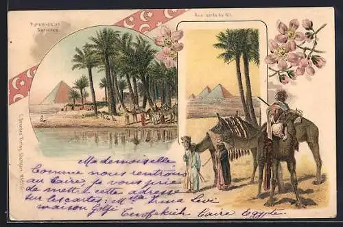 Lithographie Ägypten, Aux bords du Nil, Pyramide et Datieres