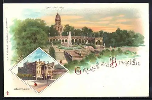 Lithographie Breslau, Stadttheater, Libichshöhe
