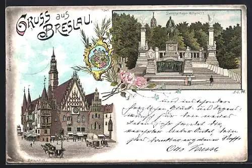 AK Breslau, Rathaus und Denkmal Kaiser Wilhelm I