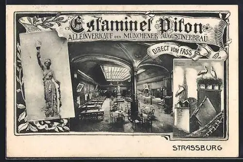 AK Strassburg, Gasthaus Estaminel Piston, Alleinverkauf des Münchener Augustinerbräu