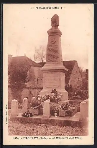 AK Etourvy, Le Monument aux Morts en automne