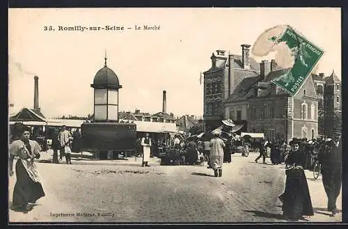 AK Romilly-sur-Seine, Le Marché animé avec passants et bâtiments historiques