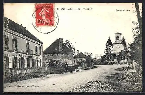 AK Jeugny, Rue Principale avec église et bâtiments résidentiels