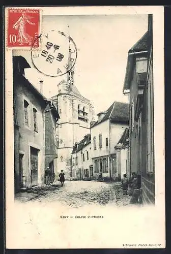 AK Ervy, Église St-Pierre et rue animée
