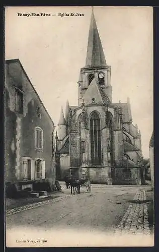 AK Ricey-Hte-Rive, Église St-Jean et rue animée avec calèche