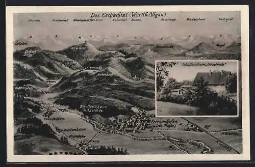 Künstler-AK Eugen Felle: Friesenhofen / Allgäu, Blick in das Eschachtal, Schullandheim Hitzelinde