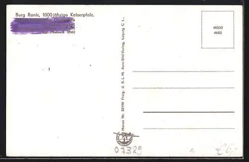 AK Ranis /Th., Ortsansicht mit Kaiserpfalz und Feldern, Fliegeraufnahme