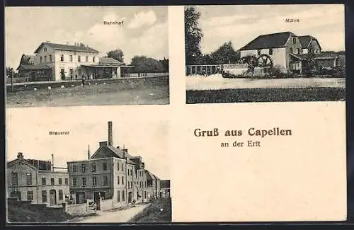 AK Capellen / Erft, Bahnhof, Mühle, Brauerei