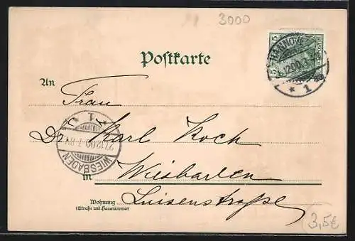 Lithographie Hannover, Partie am Schiffgraben, Krieger-Denkmal