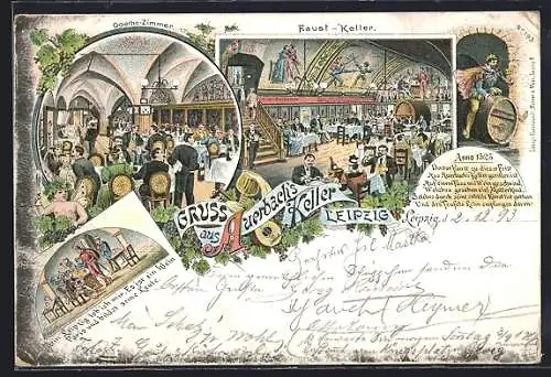 Vorläufer-Lithographie Leipzig, 1893, Gasthaus Auerbachs-Keller, Göthe-Zimmer
