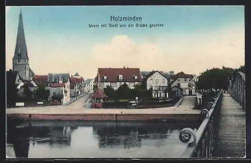 AK Holzminden, Weser mit Stadt von der Brücke gesehen