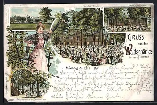 Lithographie Lösnig /Leipzig, Gasthaus Waldschänke