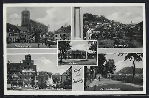 AK Homburg / Saar, Bahnhof, Marktplatz, Josef-Bürckel-Platz, Gesamtansicht, Zweibrückerstrasse