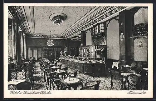 AK Berlin-Charlottenburg, Hotel und Konditorei Hessler v. Markus Friediger in der Kantstrasse 165-66, Innenansicht