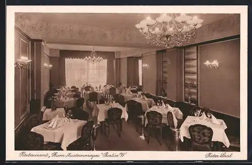 AK Berlin-Charlottenburg, Weinrestaurant Zum Austernmeyer, Meinekestrasse 24, Innenansicht Roter Saal