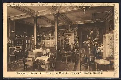AK Hannover, Gaststätte Tee- u. Mokkastrube Trianon, Luisenstr. 7, Innenansicht