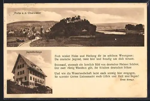 AK Polle a. d. Oberweser, Ortsansicht mit Jugendherberge