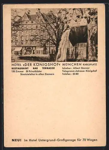 AK München, Karlsplatz, Hotel Der Königshof, Inh. Albert Stanner