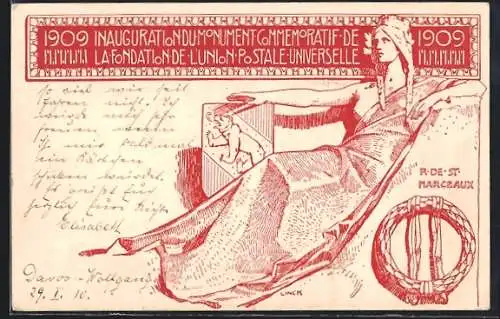 AK Inauguration du Monument com Memoratif de la Fondation l`union Postale Universelle 1909 Schweiz