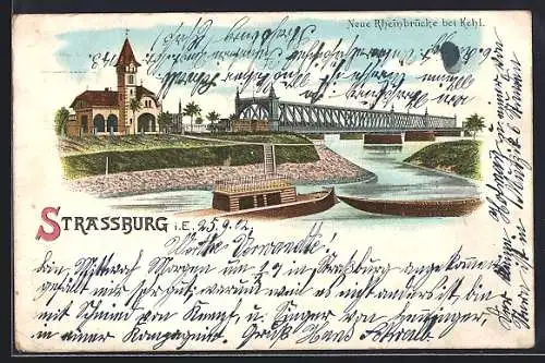 Lithographie Strassburg, Neue Rheinbrücke