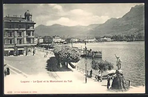 AK Lugano, Le Quai et le Monument du Tell