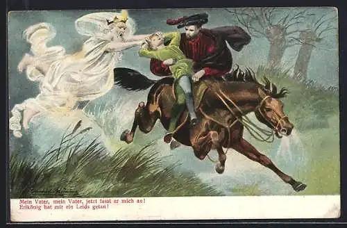 AK Erlkönig zu Pferde mit seinem Kind, Sage