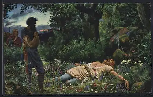 Künstler-AK Hagen von Tronje tötete Siegfried