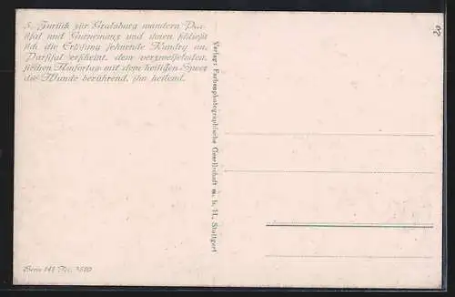 AK Parsival berührt in der Gralsburg die Wunde des siechen Amfortas mit dem heiligen Speer um ihn zu heilen