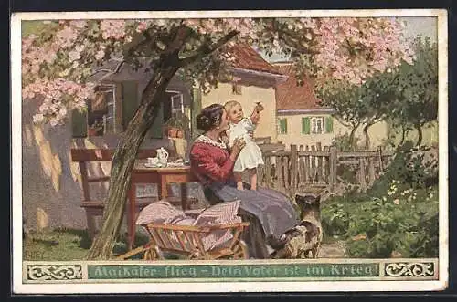 Künstler-AK P. Hey, Volksliederkarte Nr.38: Maikäfer flieg, Frau mit Kind