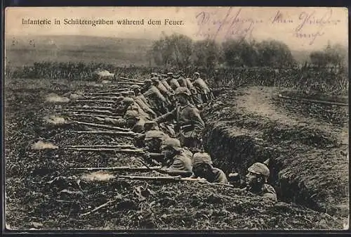 AK Infanterie im Schützengraben während dem Feuer