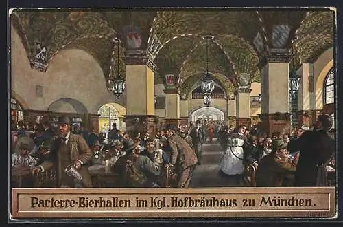 Künstler-AK Fritz Quidenus: Parterre Bierhallern im Münchner Hofbräuhaus