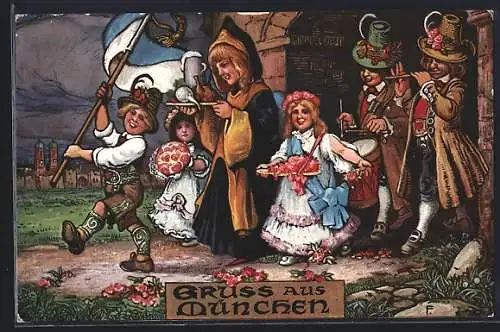 AK Münchner Kindl mit Gästen auf dem Oktoberfest