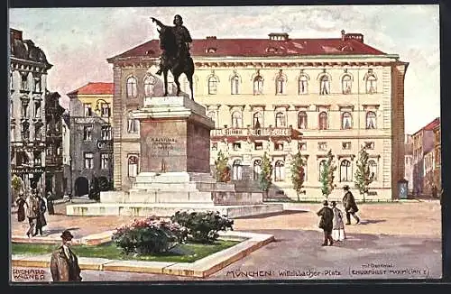 Künstler-AK Richard Wagner: München, Wittelsbacher-Platz mit Denkmal Kurfürst Maximilian I.