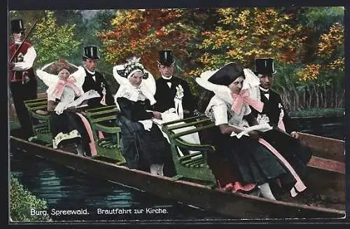 AK Brautfahrt zur Kirche, Tracht Spreewald