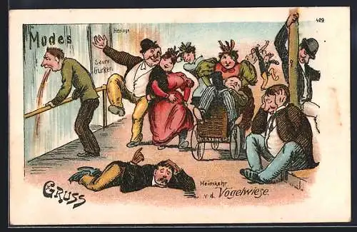 Künstler-AK Bruno Bürger & Ottillie Nr. 429: Heimkehr vom Schützenfest, Scherz, Trinkerhumor