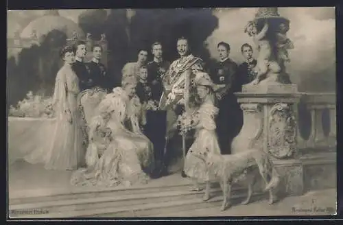 AK Kaiserfamilie auf einer Terrasse, Söhne in Uniform