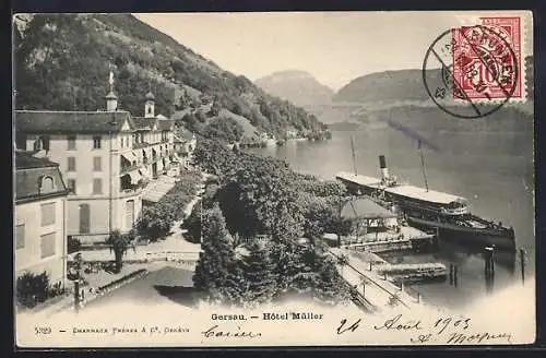 AK Gersau, Hotel Müller und Dampfer