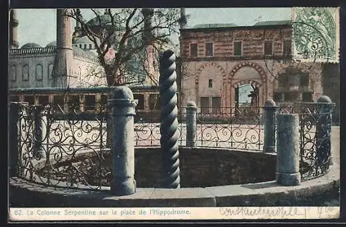 AK Constantinople, la Colonne Serpentine sur la place de l`Hippodrome