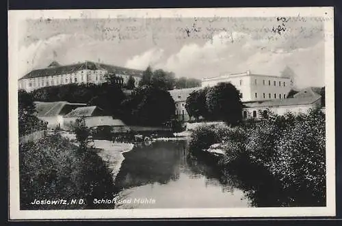 AK Joslowitz in Mähren, Niederdonau, Partie an der Mühle unter dem Schloss