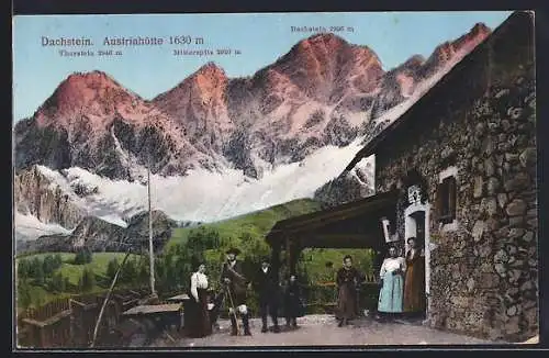AK Austriahütte, Gesamtansicht mit Thorstein, Dachstein, und Mitterspitz