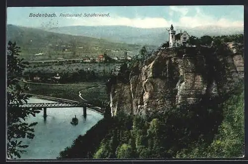 AK Tetschen-Bodenbach / Decin, Restaurant Schäferwand und Elbbrücke