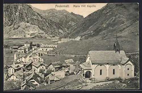 AK Andermatt, die Maria Hilf Kapelle mit Ortstotale