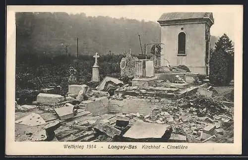 AK Longwy-Bas, Kirchhof mit zerstörten Gräbern