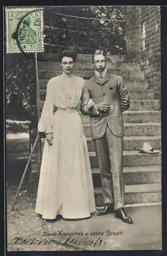 AK Kronprinz Wilhelm von Preussen und seine Braut als elegantes Paar