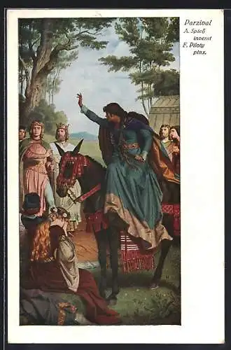AK Parsival, Szene aus der Sage, Mann zu Pferd