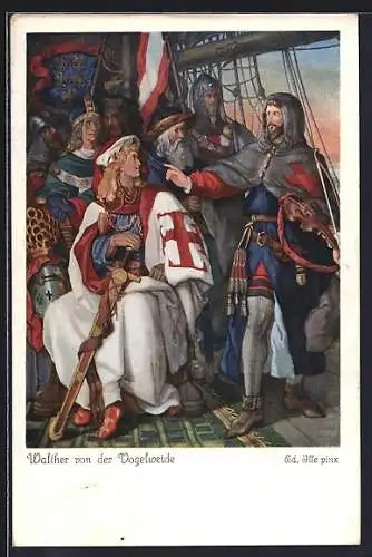 Künstler-AK sign. Ed. Ille: Walther von der Vogelweide auf einer Schiffsfahrt